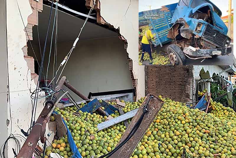 Caminhão carregado de laranja detona com casas