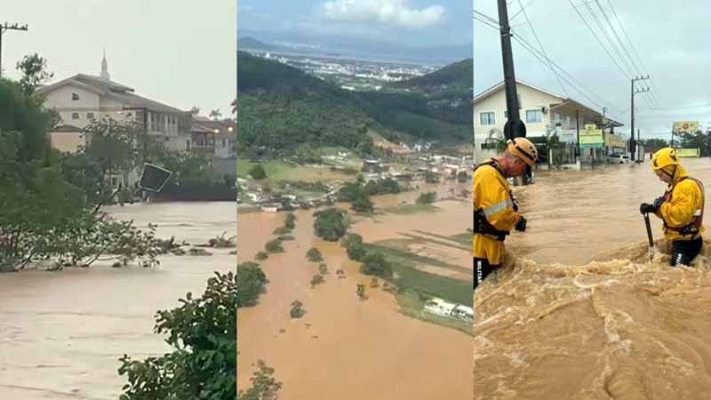 Temporal deixa 2 mortos, bloqueia rodovia e suspende serviços em SC