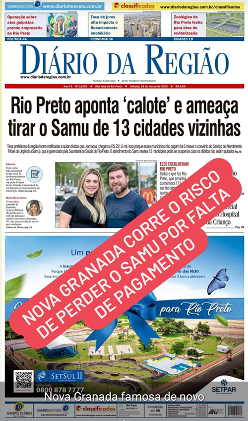 Notícia que Prefeitura deve para o Samu