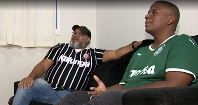 Pai corintiano e filho palmeirense carregam tradição de assistir ao dérbi juntos: “O amor vence tudo”