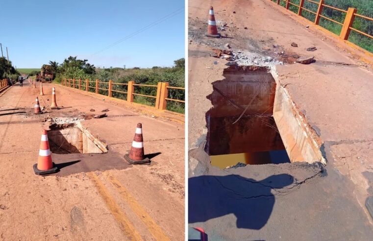 Caminhão tomba após parte de ponte ceder entre Orindiúva e Palestina