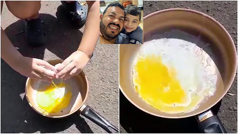 Sob calor de quase 40°C, morador de Santa Fé do Sul frita ovo no asfalto