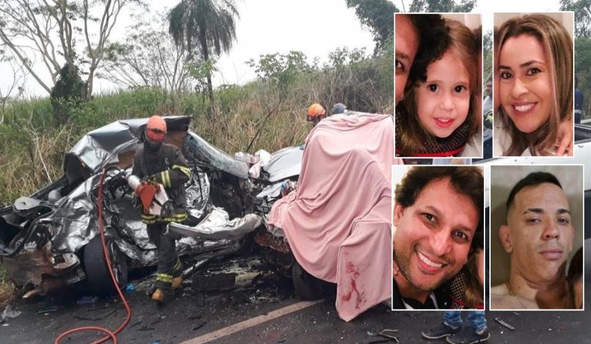 Acidente entre picape e carro deixa quatro mortos entre eles uma garotinha de 7 anos