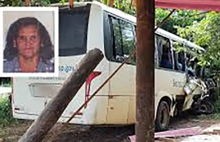 Ônibus que transportava pacientes  bate na traseira de carreta  e mata uma mulher