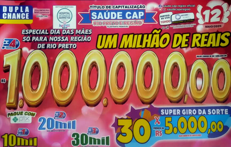 Saúde Cap: R$ 220 mil sai em Cardoso; próximo é especial do Dia das Mães