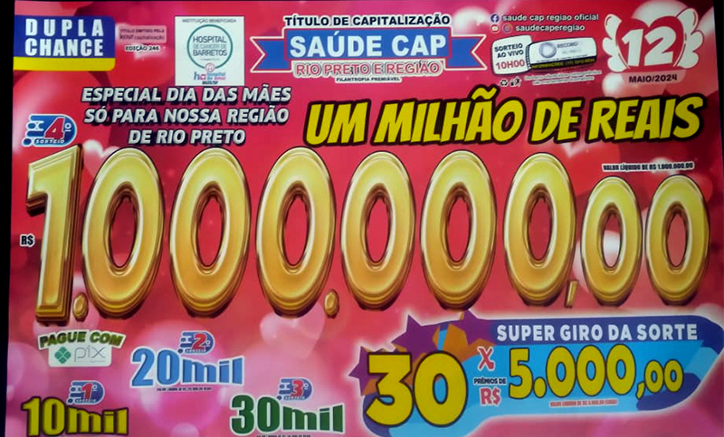 Saúde Cap: R$ 220 mil sai em Cardoso; próximo é especial do Dia das Mães