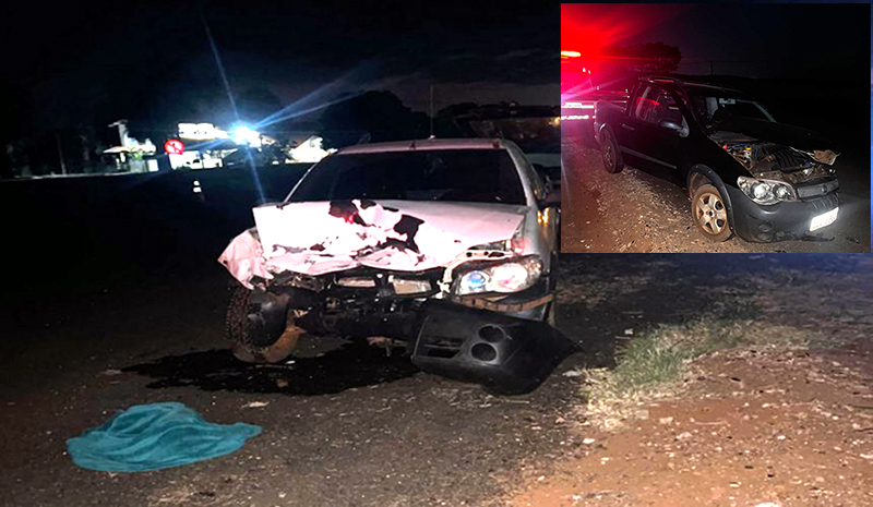 Acidente entre 2 pick-ups deixa 4 pessoas feridas perto do Posto Rei do Suco