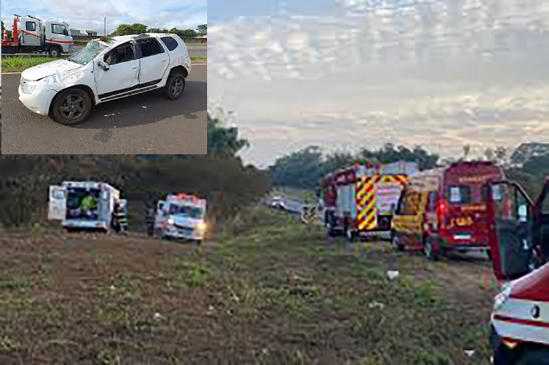 Carro capota e deixa feridos na BR-153 em Rio Preto