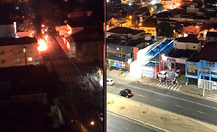 Carro pega fogo, fica totalmente destruído e ainda danifica residência