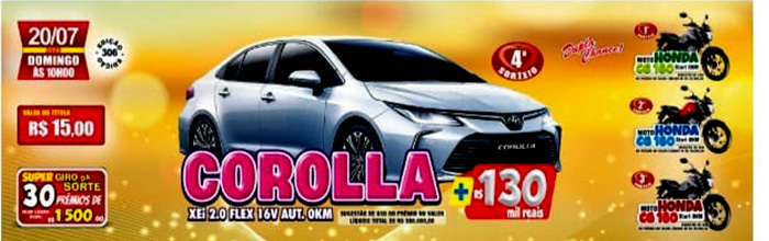 Saúde Cap: prêmio maior sai para rio-pretense; próximo é um Corolla + R$ 130