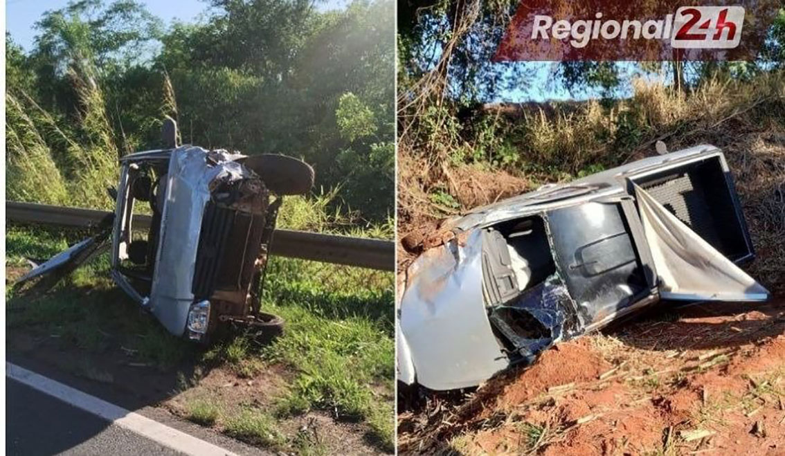 Batida entre 2 carros em Catiguá deixa um preso no guard-rail