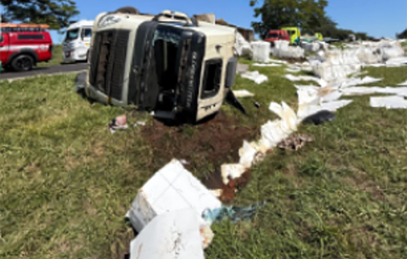 Bitrem com celulose tomba na Washington na região de Rio Preto