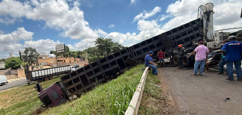 Acidente na BR 153 com caminhão semirreboque boiadeiro com VW-T Crozz mata 77 bovinos