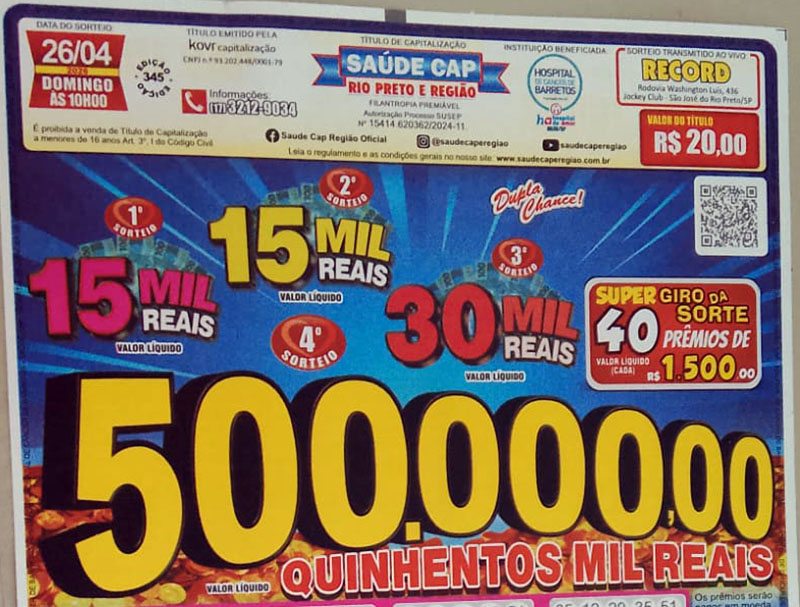 Saúde Cap: Sortudo de Nova Aliança fatura sozinho os R$ 300 mil