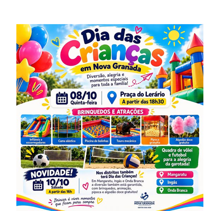 Dia das Crianças em Nova Granada e nos distritos!
